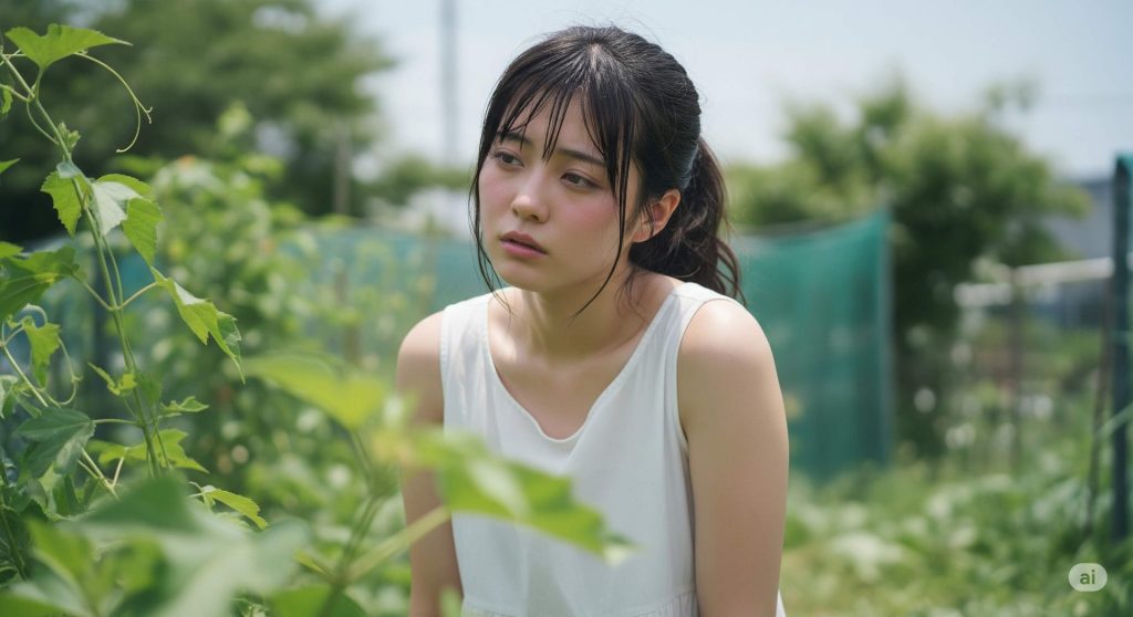 夏バテで疲れてぐったりしている日本人女性。