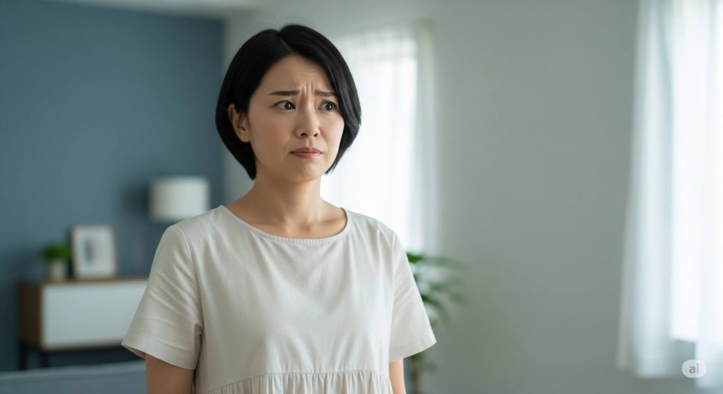 体重減少に困惑した表情を浮かべる日本人女性。