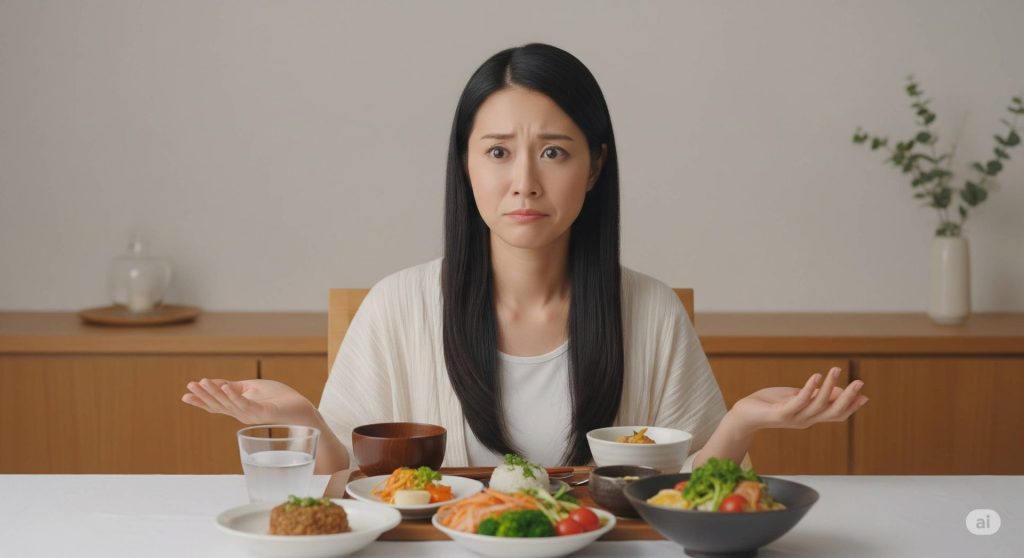 食事をしながらも、なぜか痩せていくことに困惑している日本人女性。