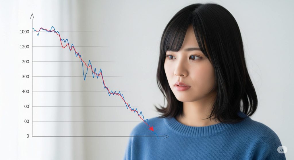 夏バテによる急激な体重減少のグラフを見る日本人女性
