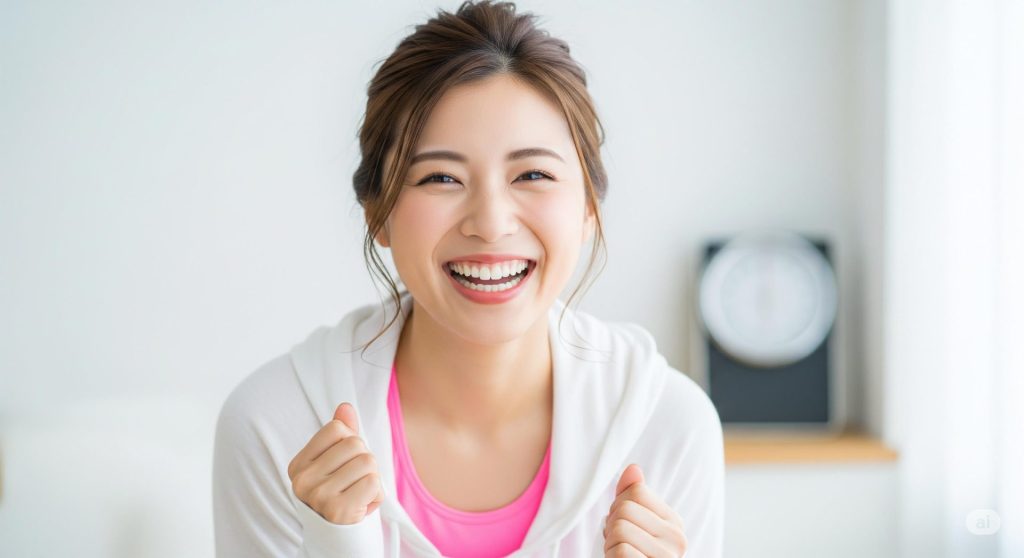 健康的な生活を送り、幸せそうな日本人女性