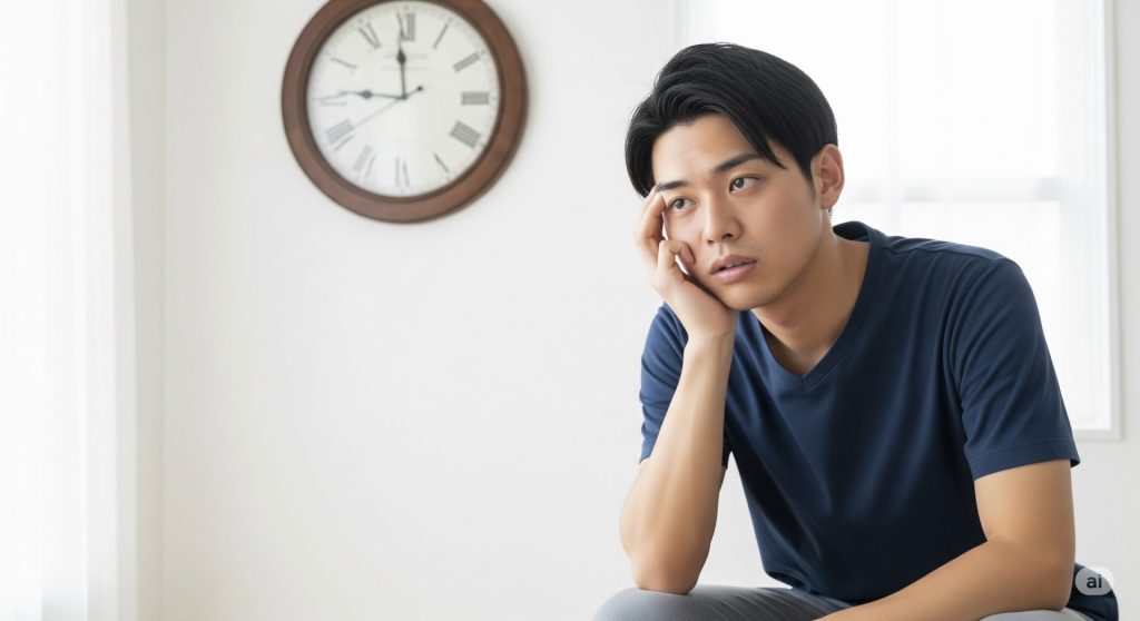 夏バテで仕事休むか、判断に迷う男性