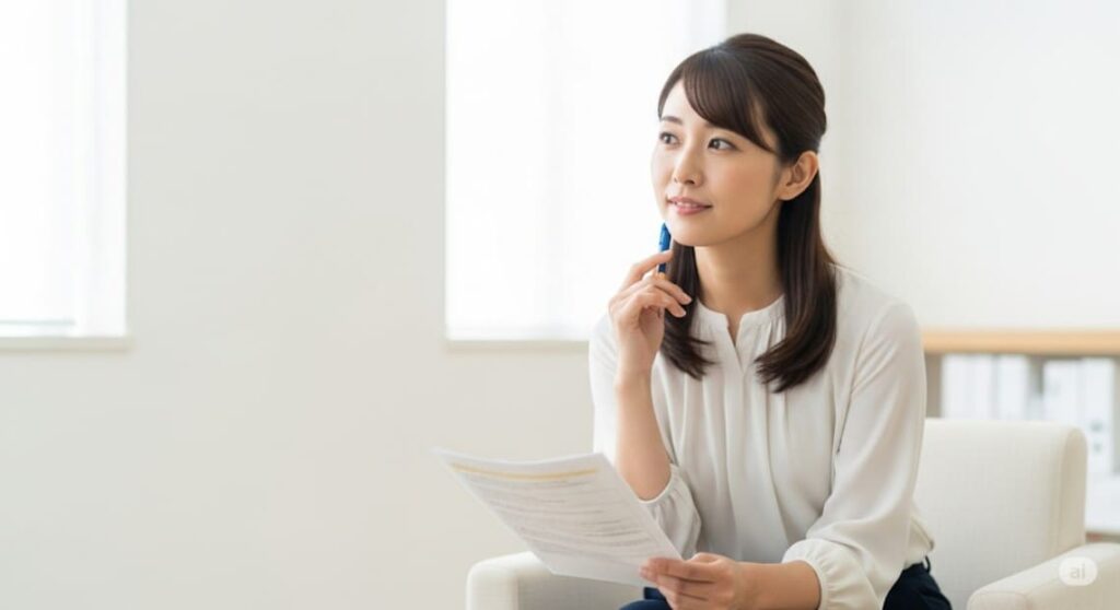 夏バテのセルフケアの後に健康改善のための専門的な治療を検討する日本人女性。