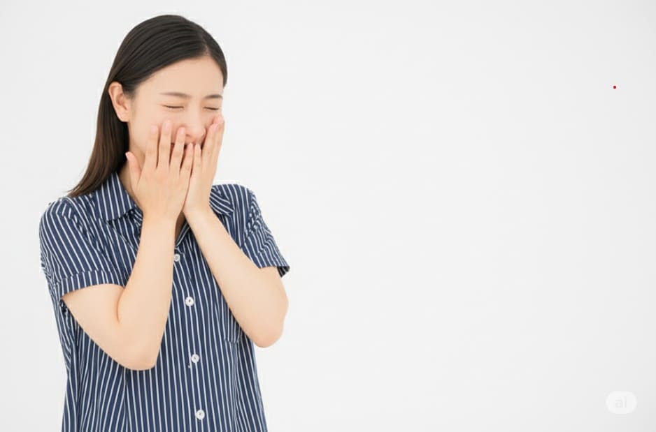 夏バテによる吐き気で、体調が悪そうな女性