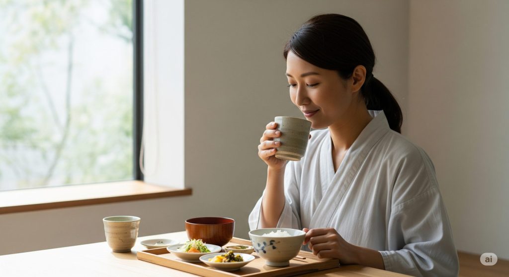 夏バテを解消するために必要な栄養バランスを食事で補う女性
