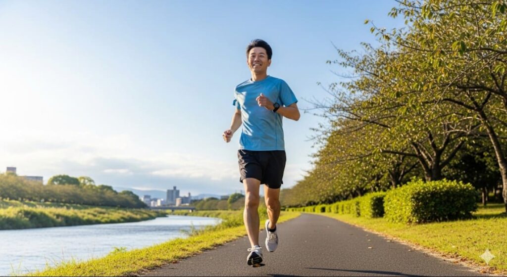 アキレス腱炎が改善し、趣味のランニングを全力で楽しむ日本人男性