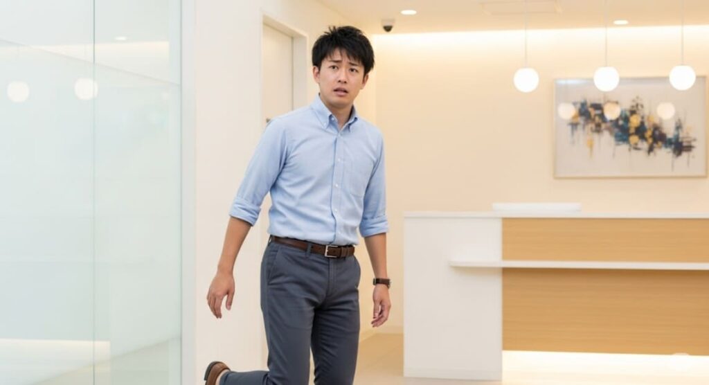 原因不明の体調不良を自覚しているが、病院でも異常が見つからず、困惑した表情を浮かべる男性の画像。