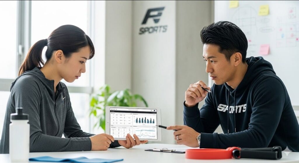 専門的な管理のもとでトレーニングを行う女性アスリート。