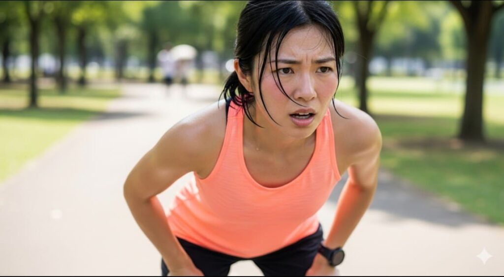 がんの予防、悪化対策としてランニングのやり過ぎによる体への負担やリスクを示唆する画像。