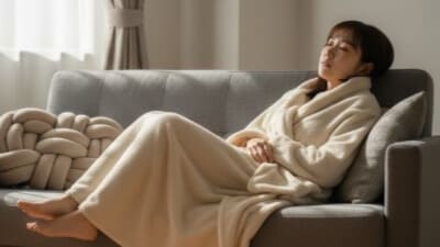 夏の疲れが抜けず、秋バテの症状に悩む女性。