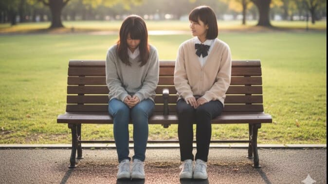 起立性調節障害の友達に、ただ静かに寄り添う様子のイメージ画像