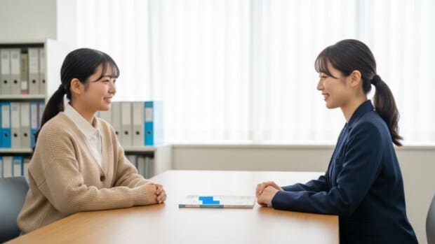 大学の合理的配慮について、学生支援室で親身に相談に乗ってもらう起立性調節障害の学生。