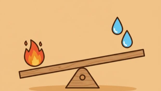 自律神経の交感神経と副交感神経のバランスが、寒さによって交感神経優位になる様子を示す図解。