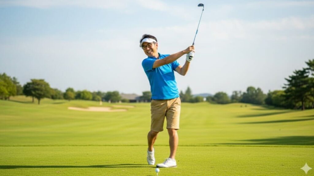 頚椎症が完治しゴルフを楽しむ男性