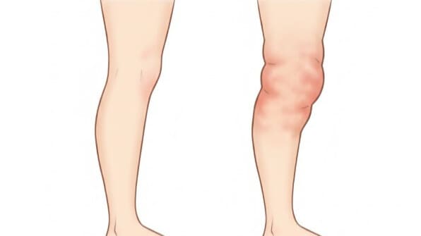片足だけ腫れている深部静脈血栓症の症状比較イメージ