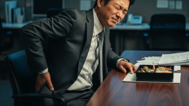 大阪市で坐骨の痛みに悩むデスクワーカーの様子