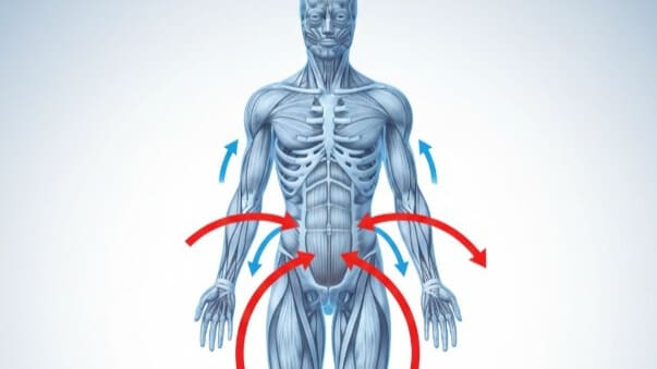 代償動作による身体の連鎖的な痛みを示す人体図