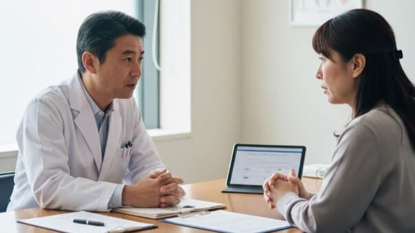 リハビリ治療について医師と相談する患者