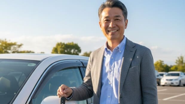 突発性難聴を乗り越え、安心して運転復帰を果たした男性の笑顔