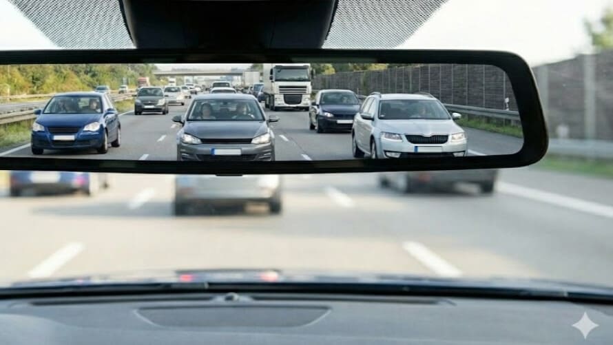 特定後写鏡（ワイドミラー）による広範囲の後方視界確保