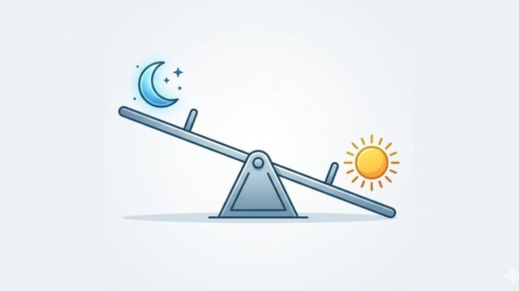 交感神経と副交感神経のバランスが崩れた状態をシーソーで表したイラスト